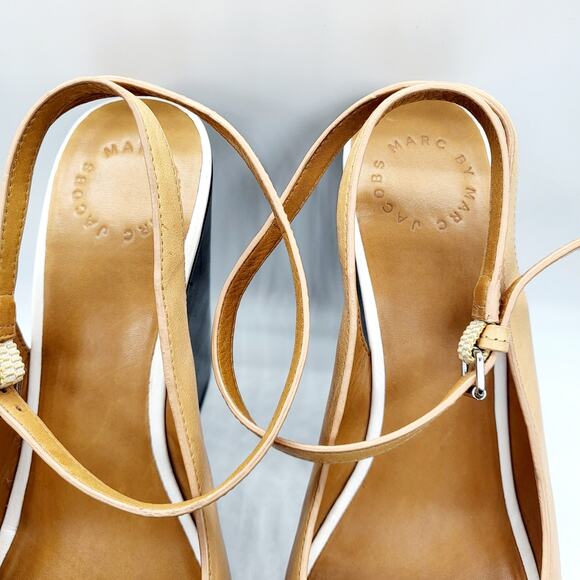 Marc by Marc Jacobs Tan Beige Leather Ankle Strap Wedge Sandals Women's Size 8 - Picture 8 of 11